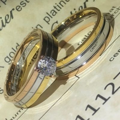 77788/卡家18k玫瑰金彩金三色光身925纯银戒指男女情侣刻字尾戒学生简约