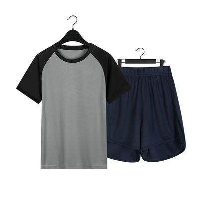 32713/2020夏季新款瑜伽健身拼接运动女装修身显瘦短袖短裤休闲两件套