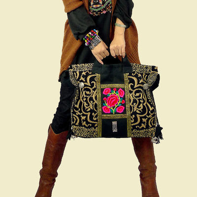 米娅原创民族文艺复古刺绣大容量手提单肩包斜挎包外出旅行包帆布