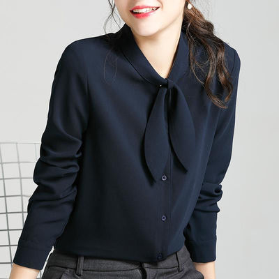69495/2021春季雪纺衬衫女长袖气质设计感小众高端正装上衣洋气职业衬衣