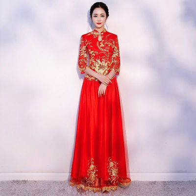中式结婚秀禾礼服2023新款夏新娘敬酒服修身显瘦改良旗袍厂家