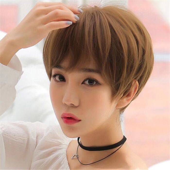 假发女短直发网红可爱帅气女假头发黑色棕色浅棕色个性男发全头套