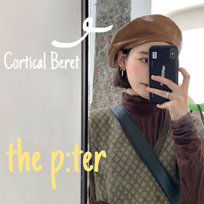 72864/法式小众平顶贝雷帽女皮质网红ins时尚百搭画家帽英伦风格南瓜帽