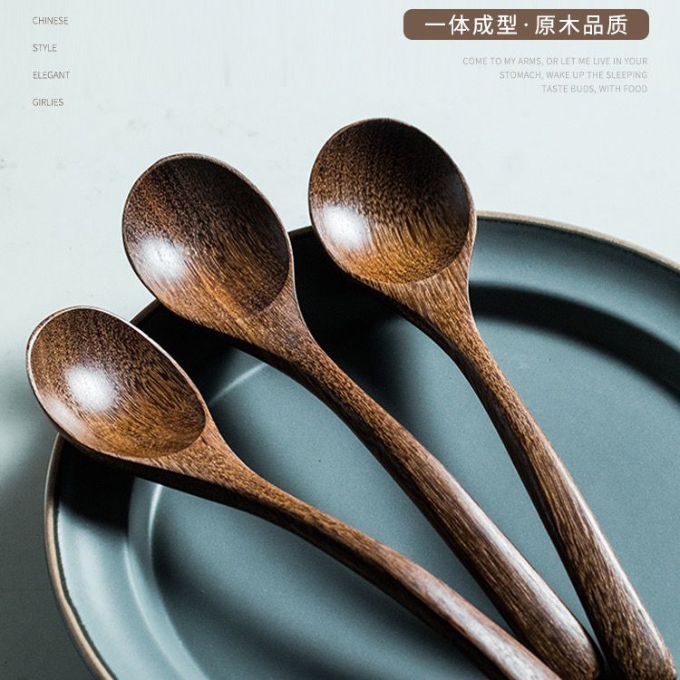 鸡翅木韩式木勺子家用创意实木无漆可爱吃饭用长柄小木勺子儿童勺
