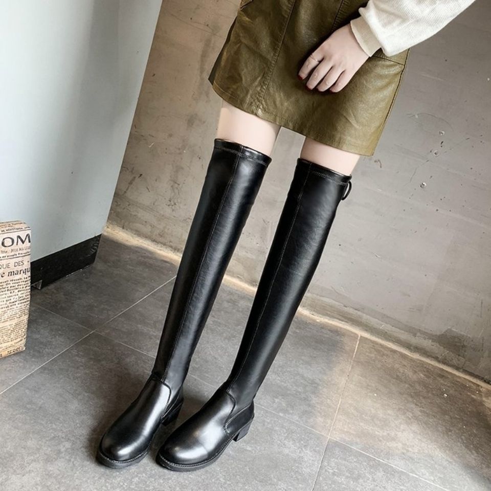 时尚新款弹力靴子瘦腿圆头长筒靴女靴