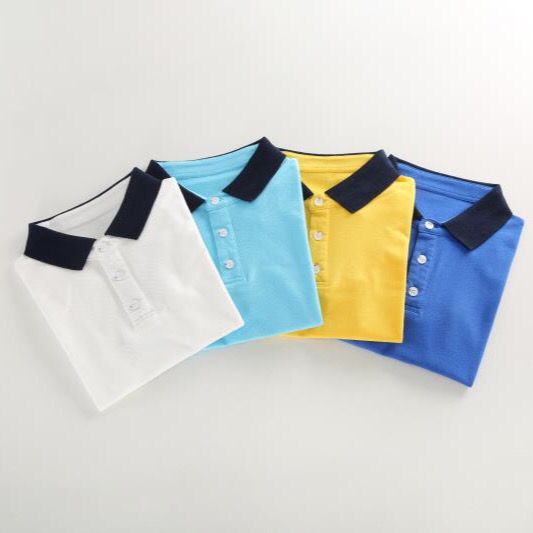 T-shirt collared school uniform summer short-sleeved middle and big children cotton short-sleeved solid color college handsome shirt collar t-shirt