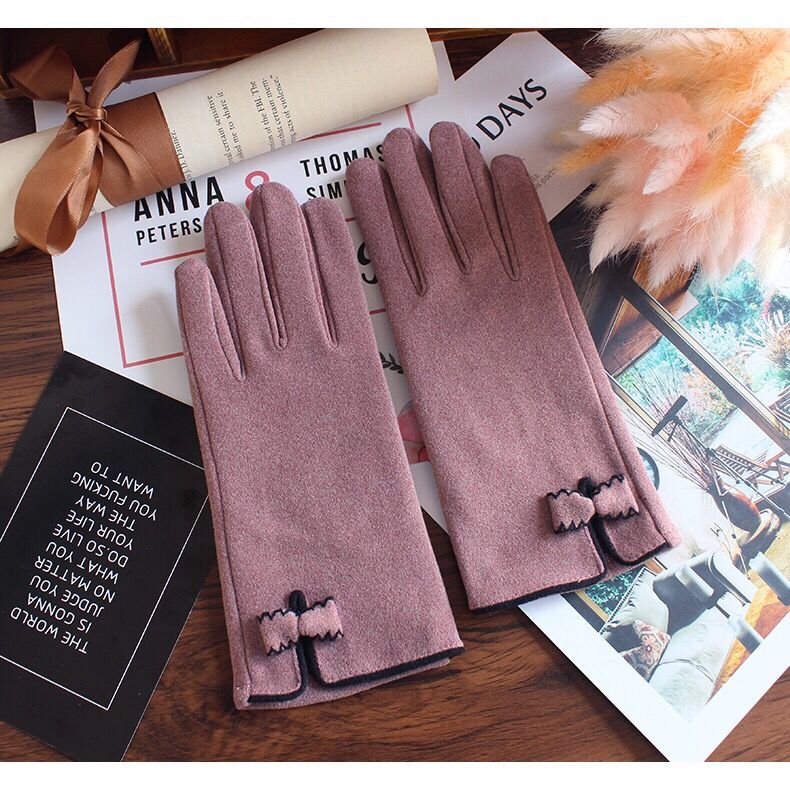 Guantes autocalentables para mujer, pantalla táctil cálida, modelos de otoño e invierno, lindos lazos, conducción de moda, versión coreana de calefacción Derong_voghion.com