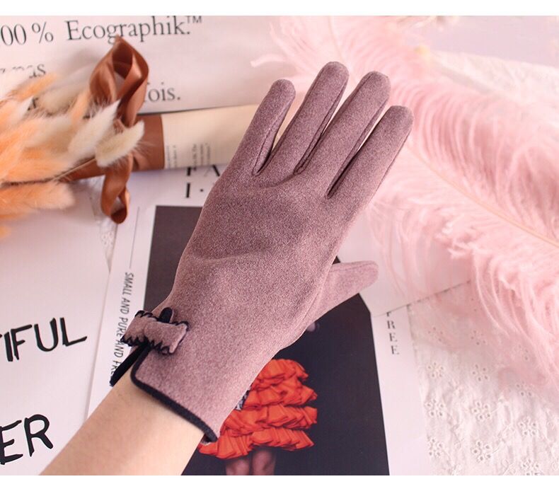 Guantes autocalentables para mujer, pantalla táctil cálida, modelos de otoño e invierno, lindos lazos, conducción de moda, versión coreana de calefacción Derong_voghion.com