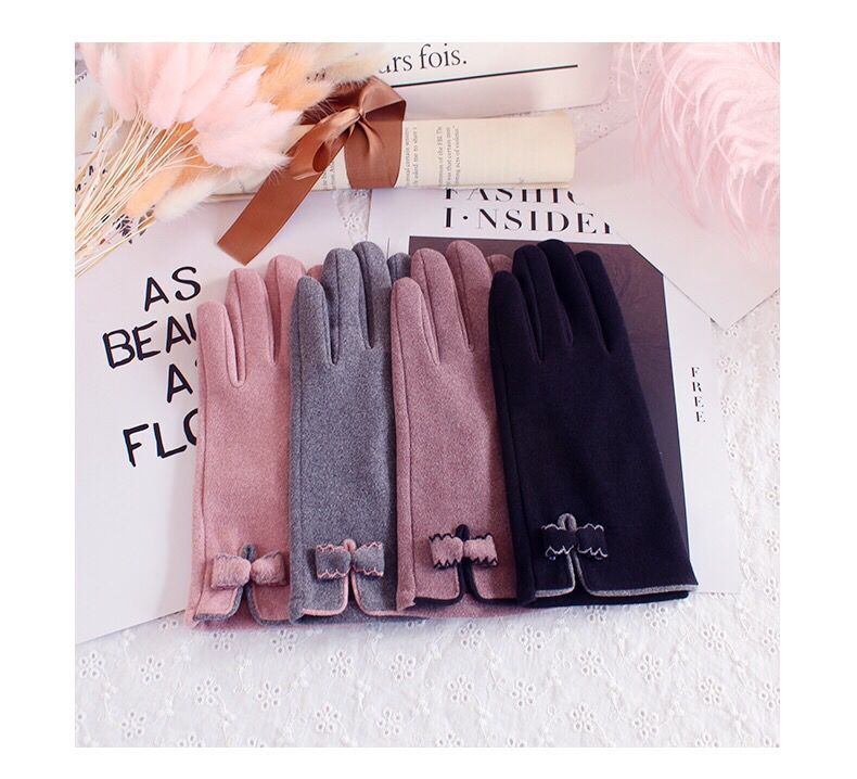 Guantes autocalentables para mujer, pantalla táctil cálida, modelos de otoño e invierno, lindos lazos, conducción de moda, versión coreana de calefacción Derong_voghion.com