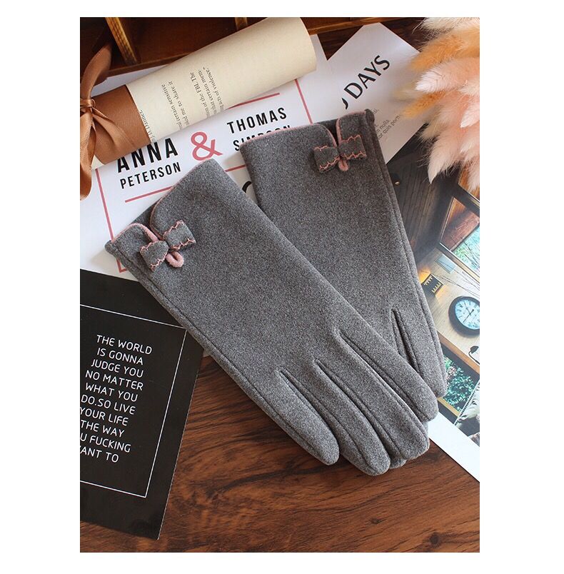 Guantes autocalentables para mujer, pantalla táctil cálida, modelos de otoño e invierno, lindos lazos, conducción de moda, versión coreana de calefacción Derong_voghion.com