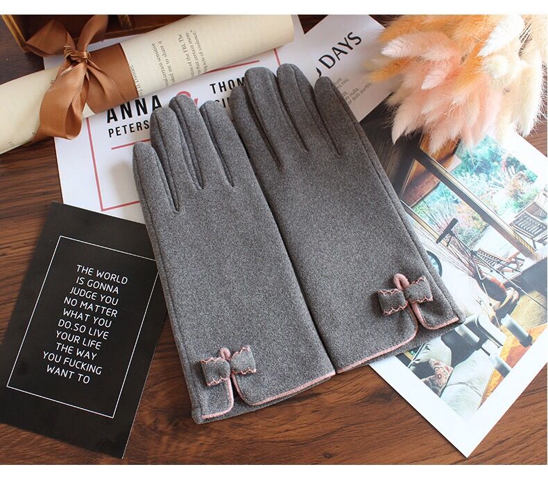 Guantes autocalentables para mujer, pantalla táctil cálida, modelos de otoño e invierno, lindos lazos, conducción de moda, versión coreana de calefacción Derong_voghion.com