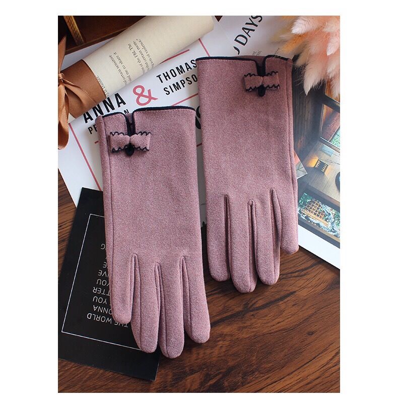 Guantes autocalentables para mujer, pantalla táctil cálida, modelos de otoño e invierno, lindos lazos, conducción de moda, versión coreana de calefacción Derong_voghion.com