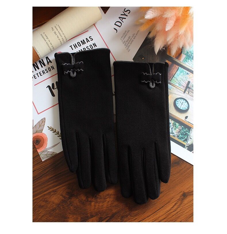 Guantes autocalentables para mujer, pantalla táctil cálida, modelos de otoño e invierno, lindos lazos, conducción de moda, versión coreana de calefacción Derong_voghion.com