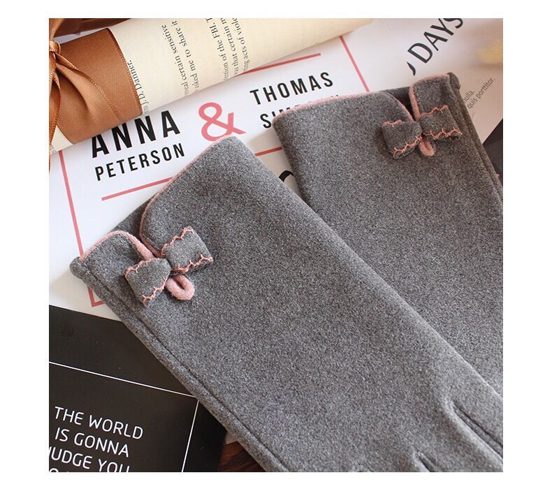 Guantes autocalentables para mujer, pantalla táctil cálida, modelos de otoño e invierno, lindos lazos, conducción de moda, versión coreana de calefacción Derong_voghion.com