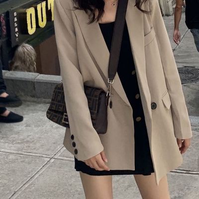 18695/黑色西装外套女2020秋季新款宽松休闲上衣外套潮ins春秋季小西服