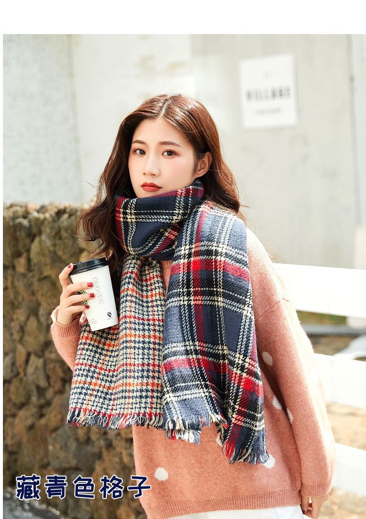 韩版女秋冬季加厚围巾日系百搭学生格子披肩大长款保暖仿羊绒围脖
