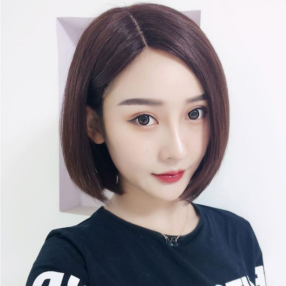 假发女短发哑光发丝韩国bobo波波头微卷中分短发圆脸短直发全头套