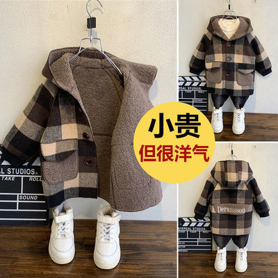 75548/男女童洋气保暖毛呢外套冬2021新款宝宝儿童加绒加厚中长款羊糕绒
