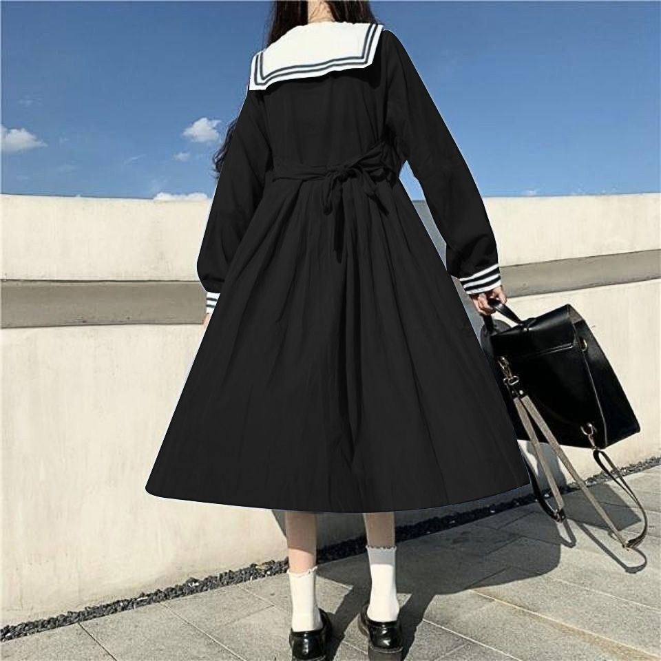 Navy collar dress women's spring new Korean version loose waist slimming Japanese college style long skirt graduation dress