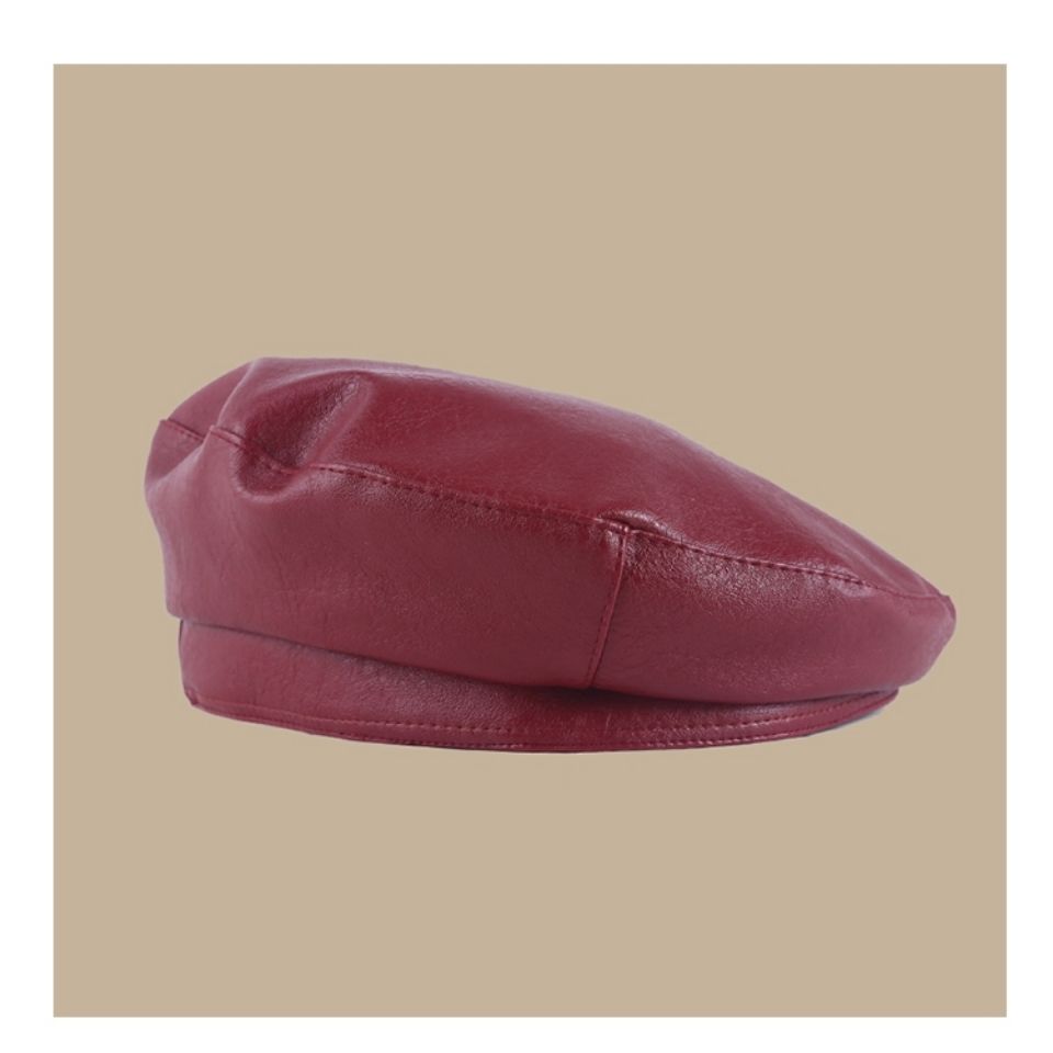 Beret women PU leather net red ins versatile painter hat temperament Leather Hat British retro fashion designer