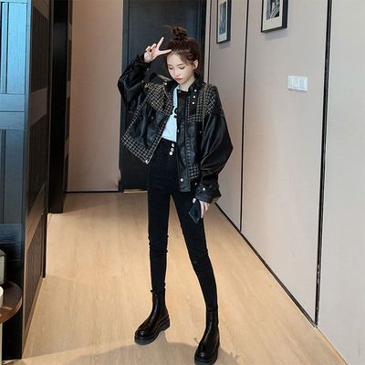 121073/炸街时尚PU皮夹克上衣酷帅机车服2021秋季新款街头风拼接皮衣外套