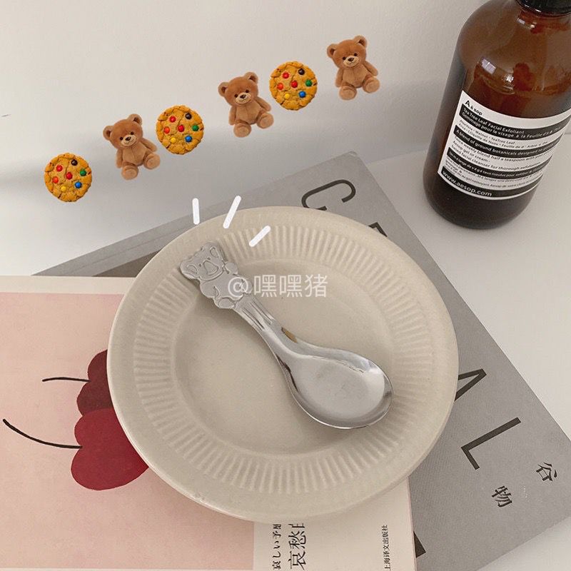 韩国ins可爱卡通小熊不锈钢勺子餐具宝宝吃饭调羹汤勺学生吃饭勺