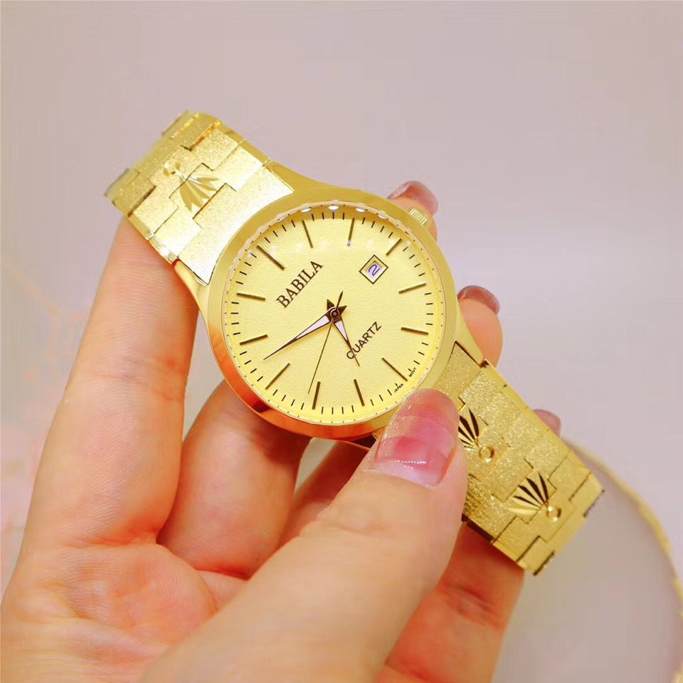 越南沙金手表开创者同款男士商务防水久不掉色成功大气24k黄金色