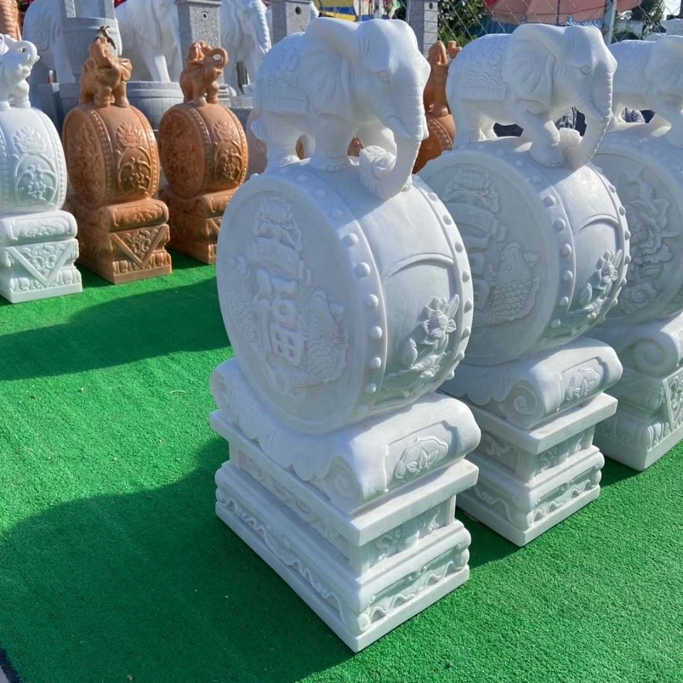 石雕汉白玉门墩抱鼓石一对家用镇宅招财石狮子貔貅麒麟门鼓石摆件