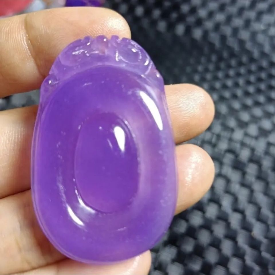 天然紫罗兰翡翠精雕时来运转吊坠极品紫色翡翠路路通大挂件锁骨链