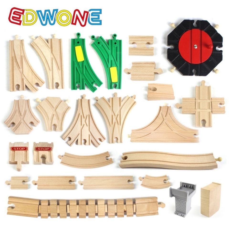 EDWONE榉木轨道火车玩具木质木制火车散轨道拼装儿童玩具兼容宜家