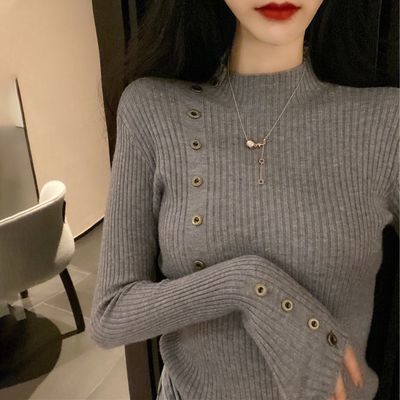 93434/半高领针织衫女秋冬韩国百搭外穿打底衫显瘦加厚上衣套头内搭毛衣