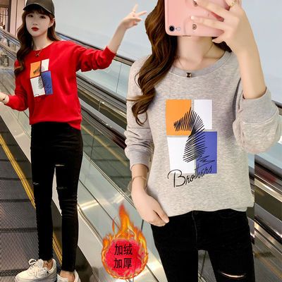 74135/100%纯棉卫衣女加绒加厚2021新款ins春秋季韩版宽松上衣女外套潮