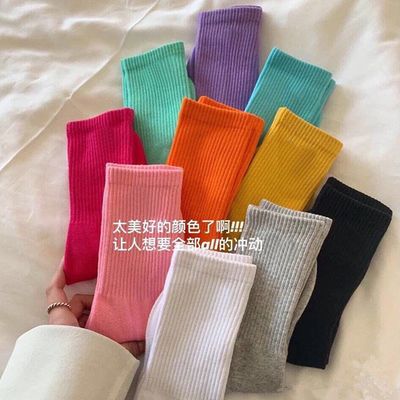 10双ins袜子女韩版中长筒袜男运动jk日系纯色棉元旦圣诞秋冬学院