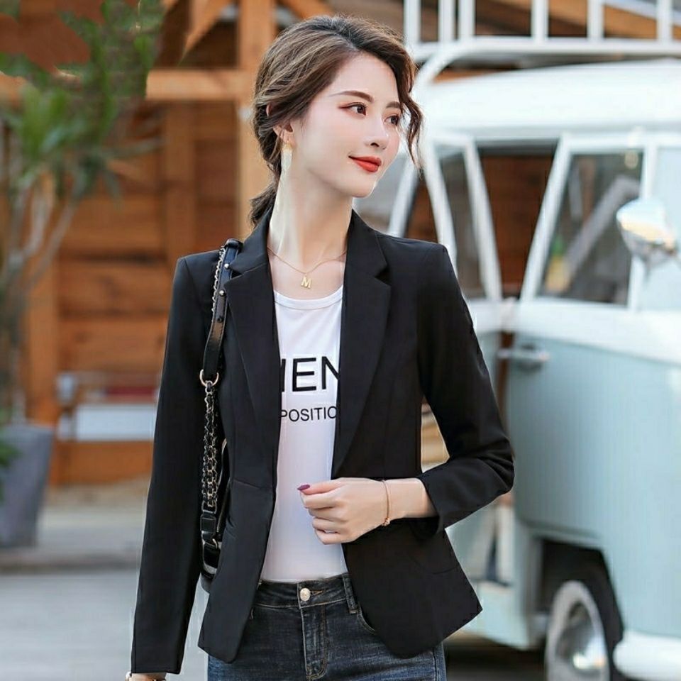 小西装外套女薄款2022春秋新款韩版时尚休闲短款小个子西服上衣黑