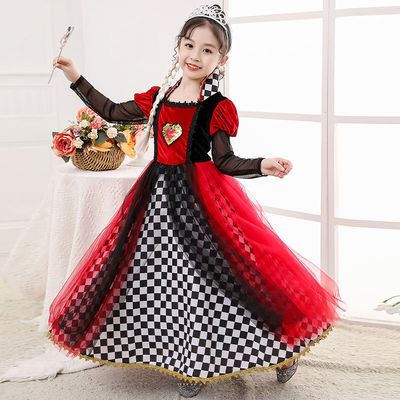 万圣节女童公主裙爱丽丝皇后礼服儿童演出服女巫表演服大童连衣裙