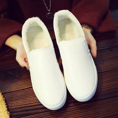 2020冬季加绒皮面一脚蹬懒人鞋女学生韩版女小白鞋平底棉鞋女靴子