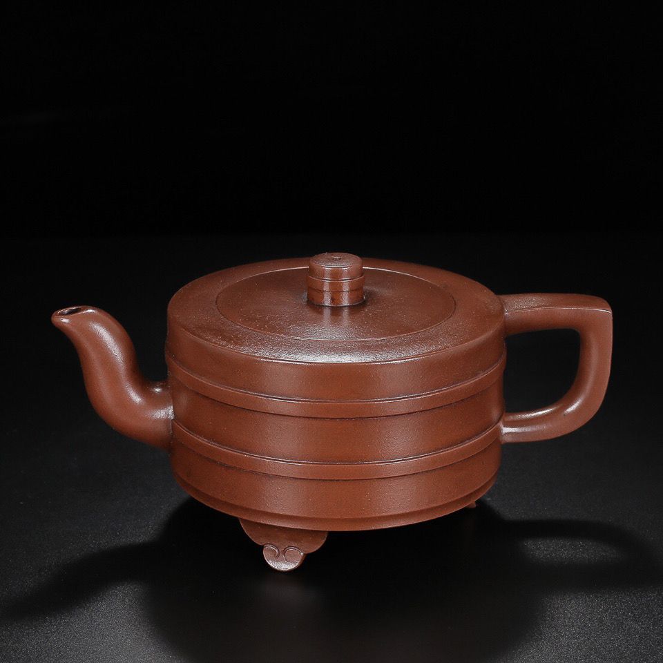 正品宜兴紫砂壶三足线圆壶陈国良纯手工制作原矿紫泥茶壶家用收藏