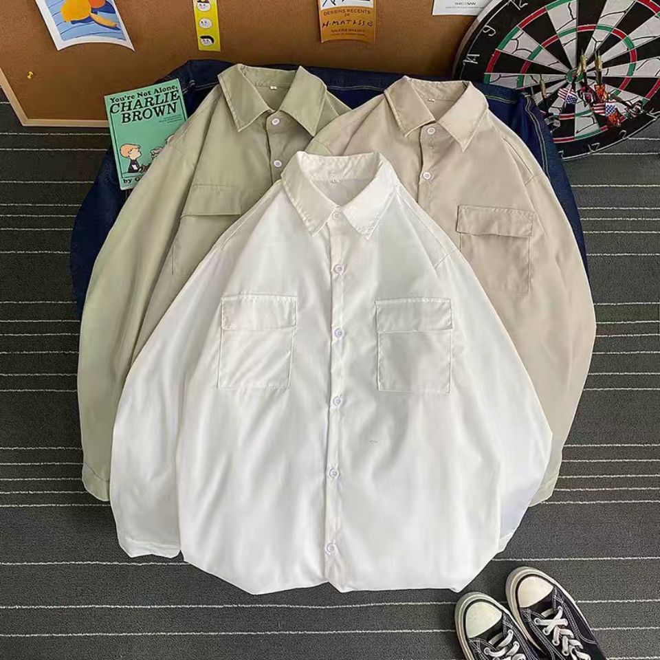 Ins Harajuku style short sleeve white shirt Korean loose Hong Kong style chic 5-sleeve Japanese versatile shirt