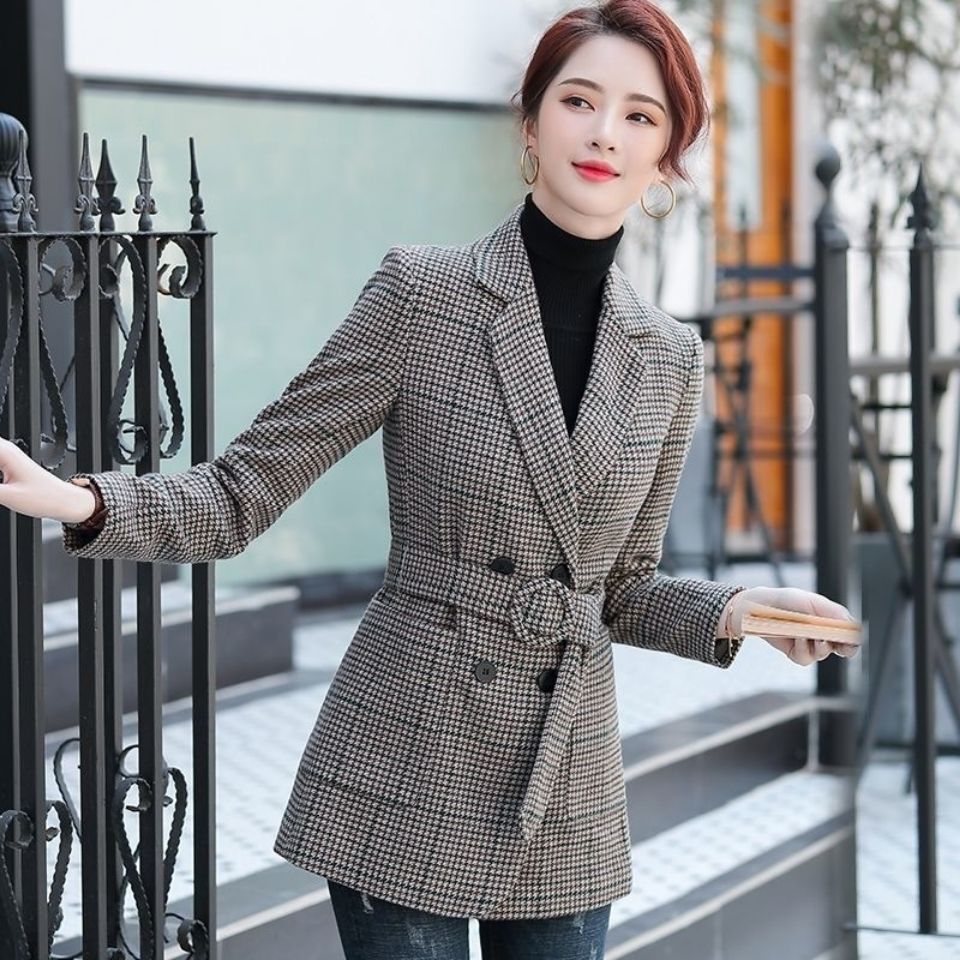 千鳥格外套女潮ins秋冬西裝外套女時尚韓版氣質休閒格子西服毛呢