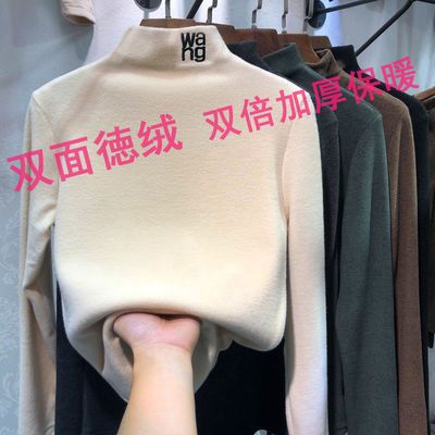 欧货加厚双面德绒磨毛半高领修身打底衫女秋冬新款韩版长袖t恤潮
