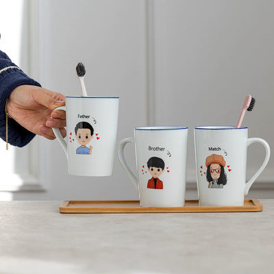 134229/一家六口牙杯子陶瓷儿童漱口杯家用可爱刷牙杯卡通创意一对牙缸杯