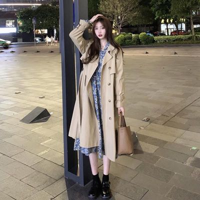 60326/2021新款韩版气质宽松卡其色风衣女百搭中长款小个子长袖外套