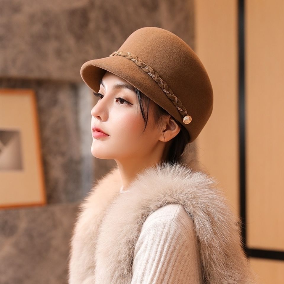 秋冬新品帽子女羊毛呢礼帽女时尚马术帽韩版潮中年妈妈时尚鸭舌帽