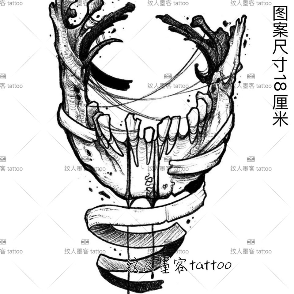 纹人墨客 暗黑素描骷髅头骨头枯骨纹身贴 仿真刺青纹身贴防水持久