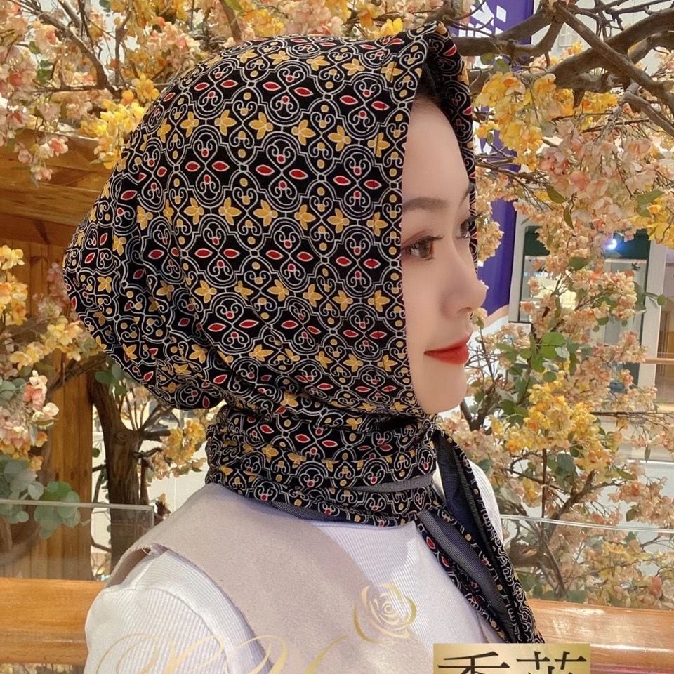 Muslim shawl Xiuying autumn and winter new letter buckle convenient cover headdress for Hui women