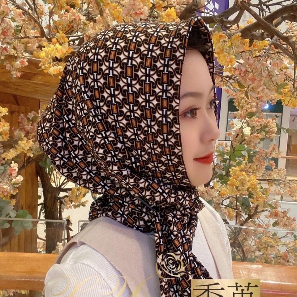 Muslim shawl Xiuying autumn and winter new letter buckle convenient cover headdress for Hui women