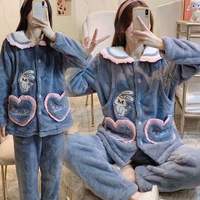 91205/法兰绒孕妇睡衣秋冬季珊瑚绒加绒加厚月子服冬季产后哺乳期喂奶衣