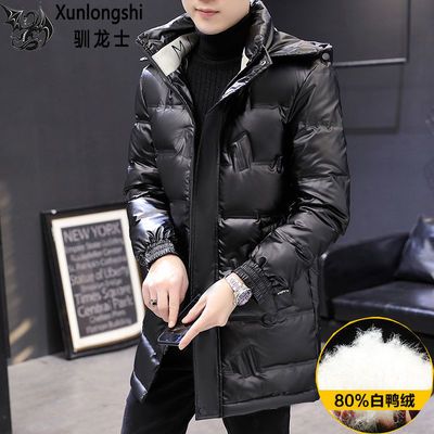 驯龙士/高档羽绒服男中长款2020年新款冬季亮面轻薄大码冬装外套