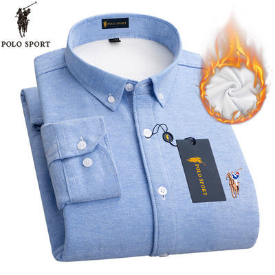 89286/POLO SPORT冬季男士保暖衬衫加绒加厚休闲牛津纺长袖衬衣打底衬衫