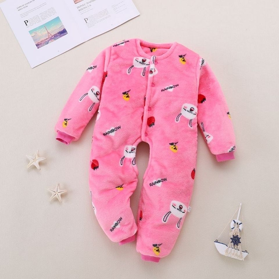 Baby double-layer flannelette baby jumpsuit 0-4 years old boys and girls pajamas thickened home clothes autumn and winter climbing clothes